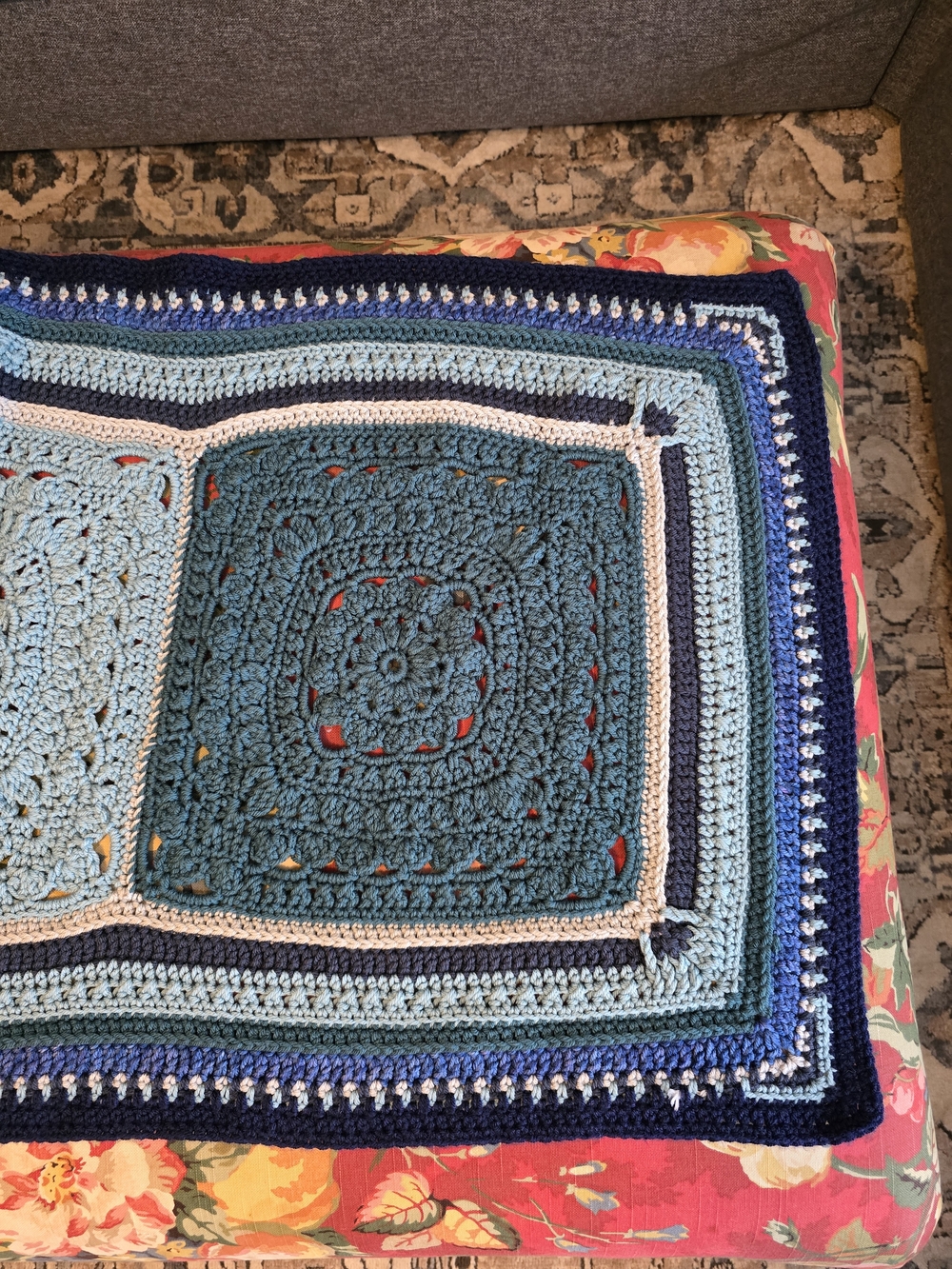 Handmade Crochet Throw Blanket in Blue Tones - Picture 5 of 13